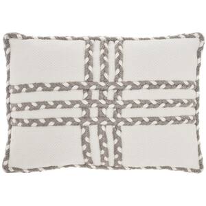 Gray Criss Cross Braids 20 in. x 14 in. Indoor/Outdoor Rectangle Throw Pillow