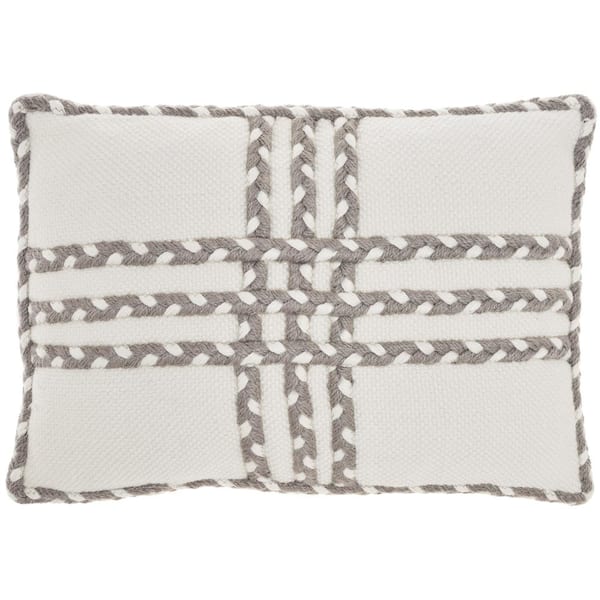 Mina Victory Gray Criss Cross Braids 20 in. x 14 in. Indoor/Outdoor Rectangle Throw Pillow