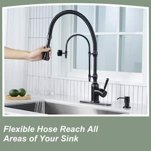 Single Handle Pull Down Sprayer Kitchen Faucet Solid Brass with Soap Dispenser in Oil Rubbed Bronze