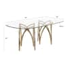 Dimension diagram of the Amelia clear glass dining table showing length, width, height, and glass thickness.