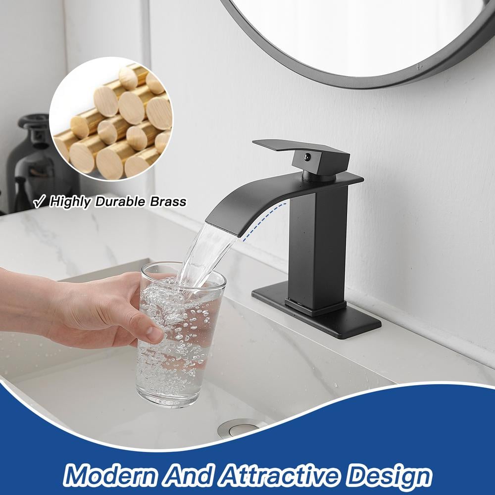 Matte Black Single Handle Waterfall Bathroom Faucet