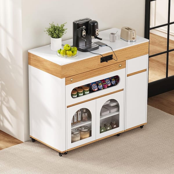 Harper & Bright Designs Creamy White and Natural Wood Column