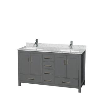 Sheffield 60 in. W x 22 in. D Vanity in Dark Gray with Marble Vanity Top in White Carrara with White Basins