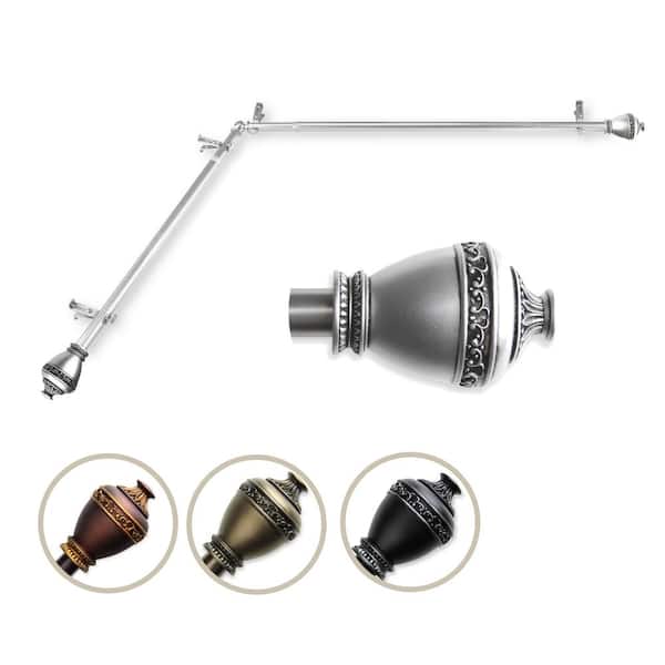 Rod Desyne 13/16" Dia Adjustable 48" to 84" Single Corner Window Curtain Rod in Satin Nickel with Amelie Finials