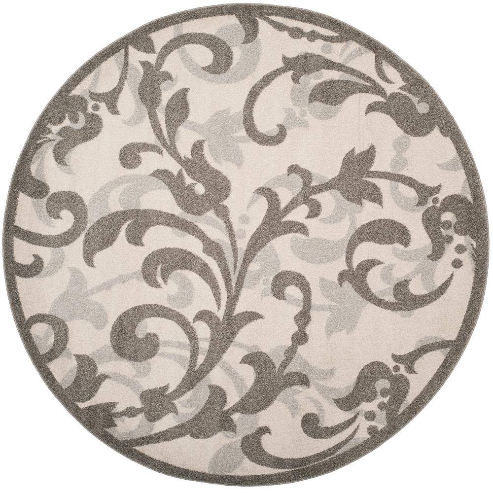 SAFAVIEH Amherst Ivory/Gray 7 ft. x 7 ft. Round Border Area Rug AMT428K ...