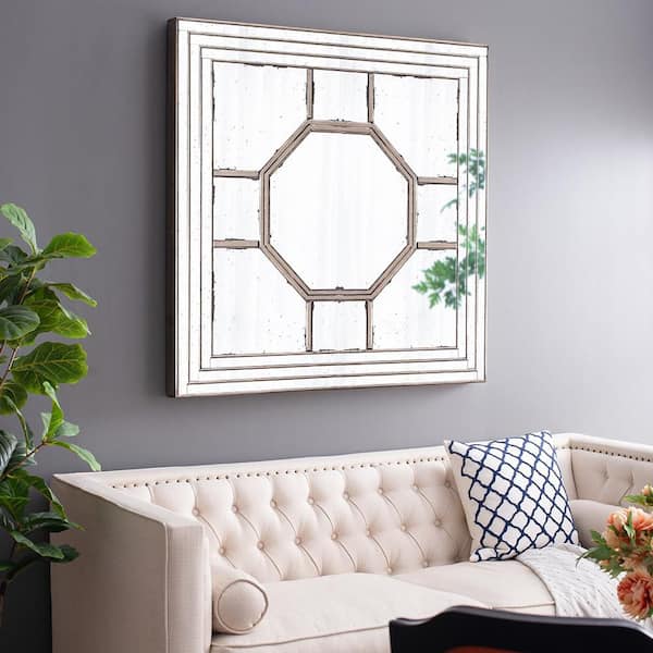 Blisstyle Silver 48 in. W x 48 in. H Bohemian Square MDF Framed Mirror Wall Mirror Wall Decor Mirror