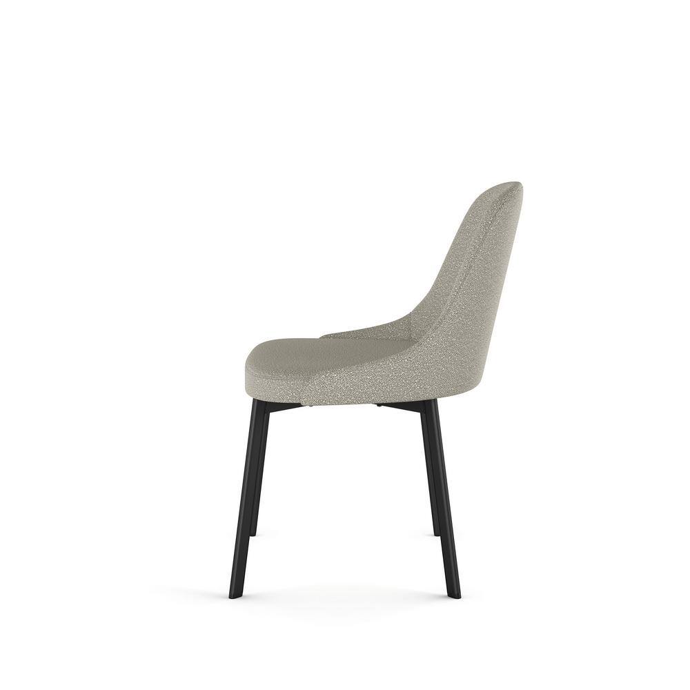 Light Beige Grey Bouclé Upholstered Side Chair with Black Metal Legs
