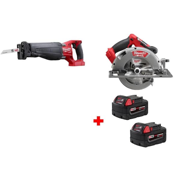 Milwaukee M18 FUEL Cordless SAWZALL Reciprocating Saw and M18 FUEL 7-1/4 in. Circular Saw with Free M18 5.0 XC Battery (2-Pack)