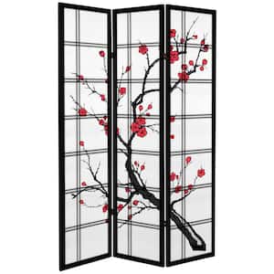6 ft. Black Canvas Cherry Blossom 3-Panel Room Divider