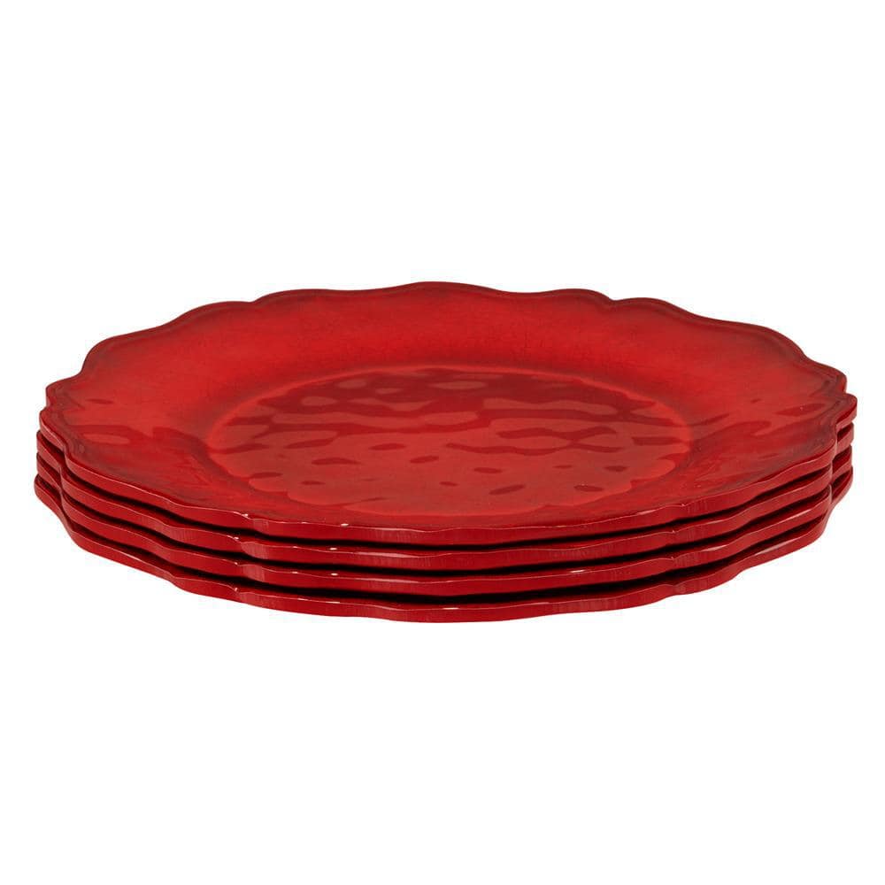 Red Crackle Melamine 11" Dinner Plates Set of 4