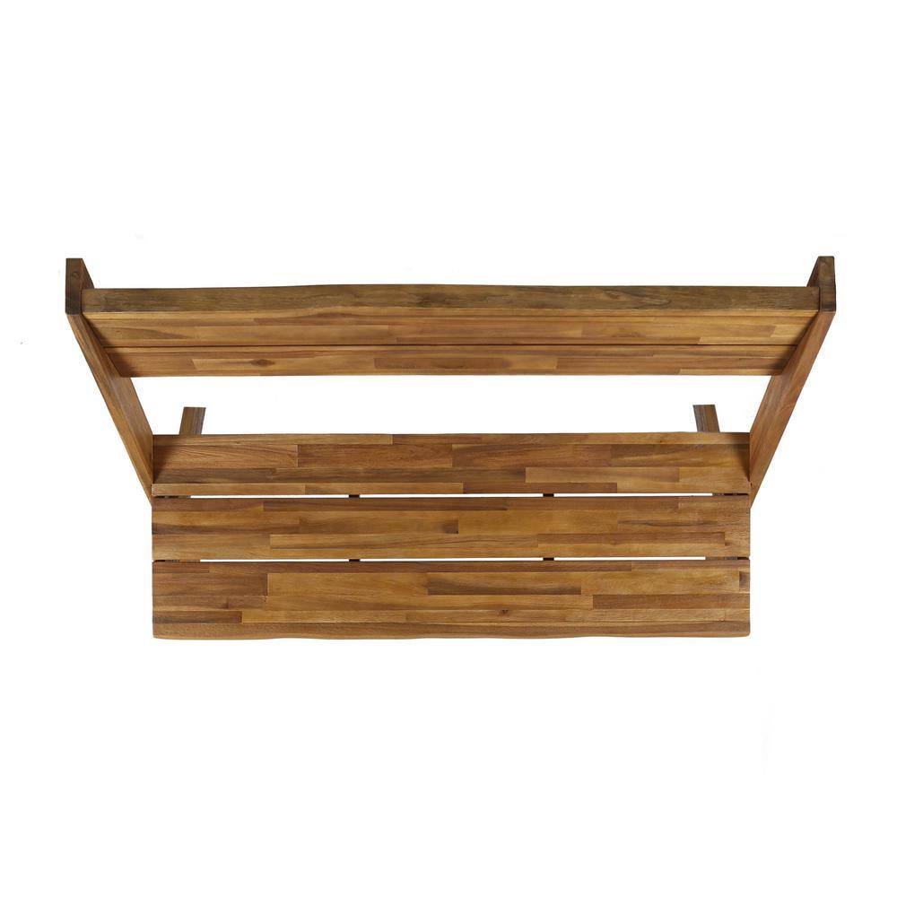 Estelle Teak Acacia Wood Farmhouse Bench with Cross Base