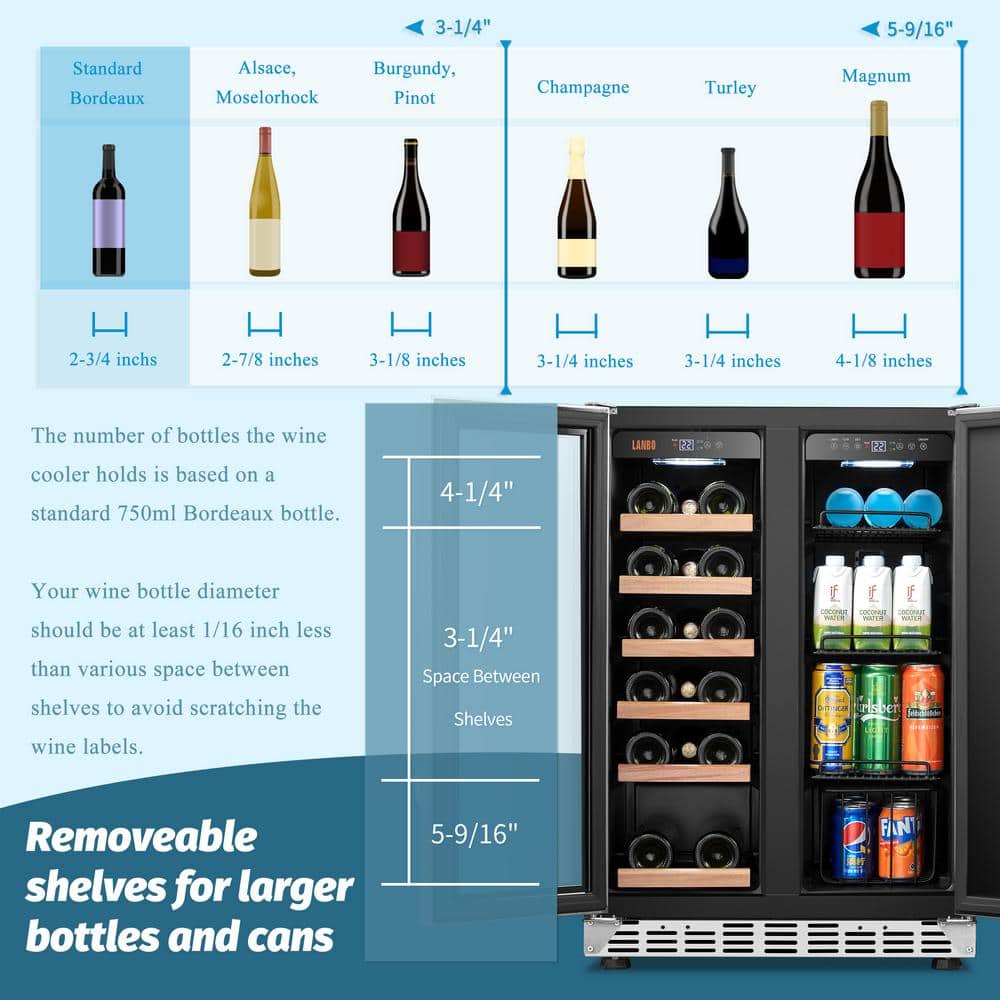 Lanbo 24" Stainless Steel Dual Zone Wine and Beverage Cooler