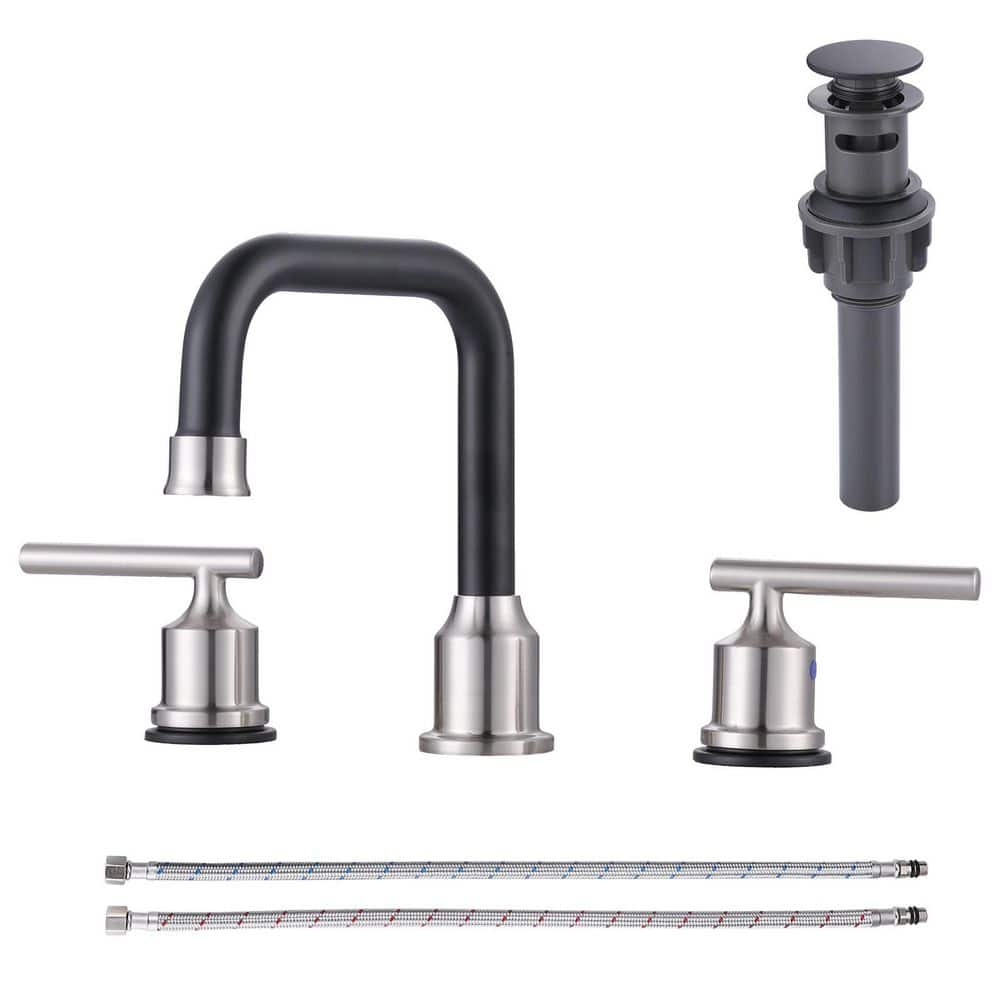 8 in. Widespread Double Handle High Arc Bathroom Faucet with Drain Kit Included in Brushed Nickel and Black price history on PriceWatchPro