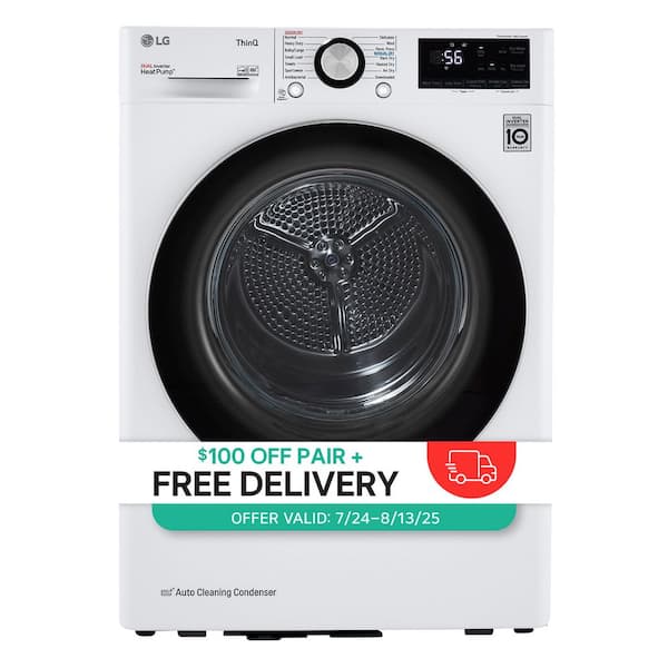 24 in. W 4.2 Cu. Ft. Ventless Stackable Compact SMART Electric Dryer in White with Dual Inverter HeatPump Technology