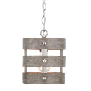 Gulliver 1-Light Brushed Nickel Mini-Pendant with Weathered Gray Wood Accents