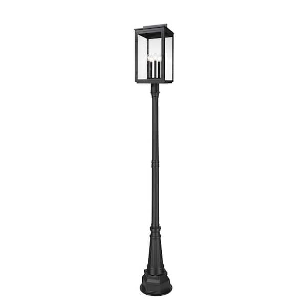 Hartwell 108.75 in. 5 light Sand Black Aluminum Hardwired Outdoor Marine Grade Post Light Set with No Bulb Included