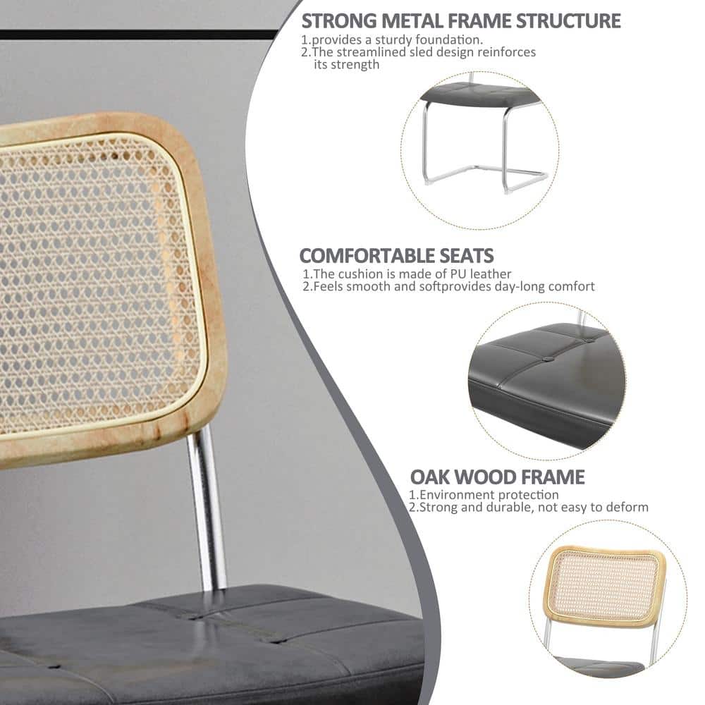 Gray Faux Leather and Rattan Low Side Chair Set