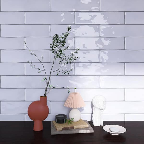 MOLOVO Kezma White 11.81 in. x 2.95 in. Polished Ceramic Tile