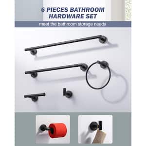 6-Piece Wall Mount Bath Hardware Set with Towel Ring, Toilet Paper Holder, Towel hook and Towel Bar in Matte Black