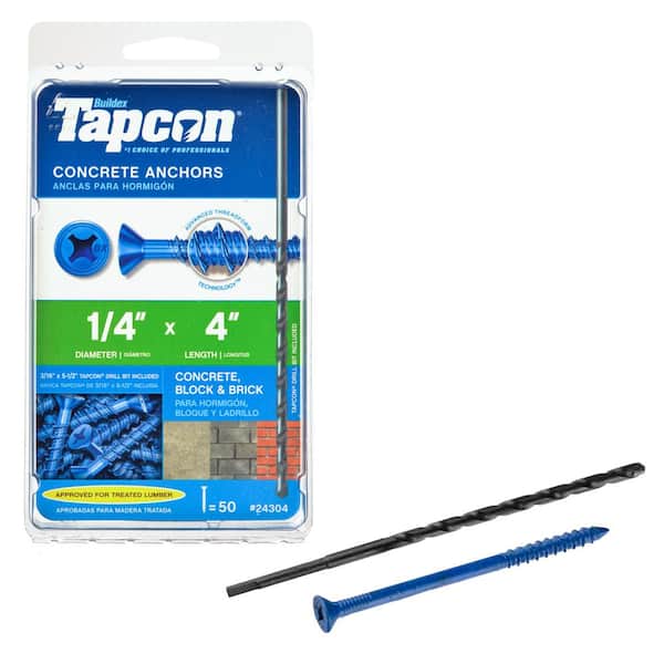 Tapcon 1/4 in. x 4 in. Phillips-Flat-Head Concrete Anchors (50-Pack)