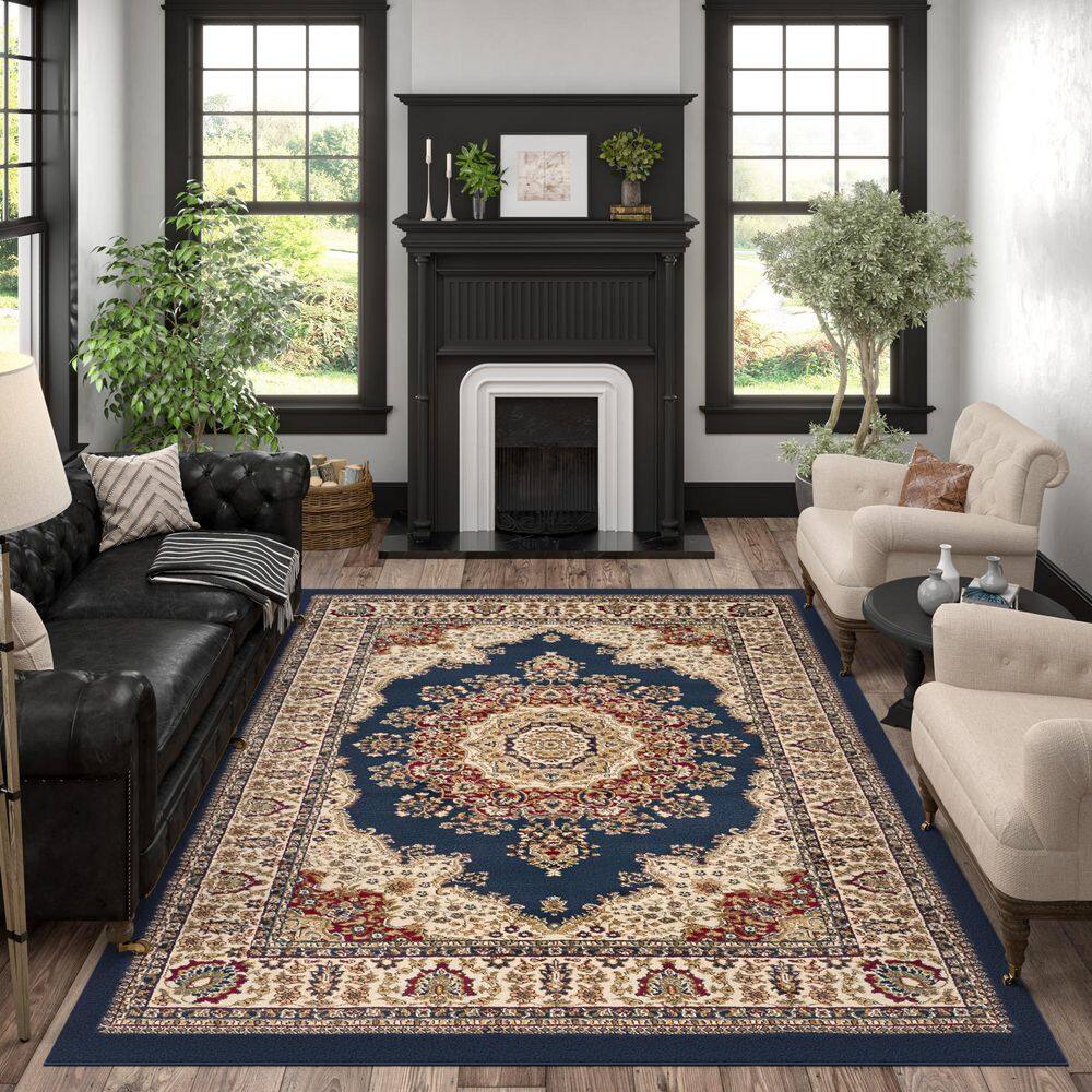 Fiona 9' x 12' Blue Synthetic Reversible Area Rug