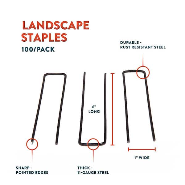 100 6" Landscape Staples~SOD Staples Garden Stakes Weed Barrier Pins commercial 
