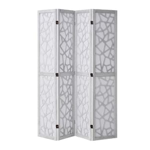 4-Panel Wooden Room Divider, 66.9 in. Carved Privacy Screen, Portable Folding Partition for Home, Restaurant Wihte