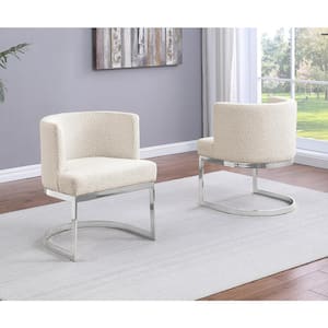 Hart Cream Boucle Fabric Side Chair Set of 1 with Chrome Plated Legs