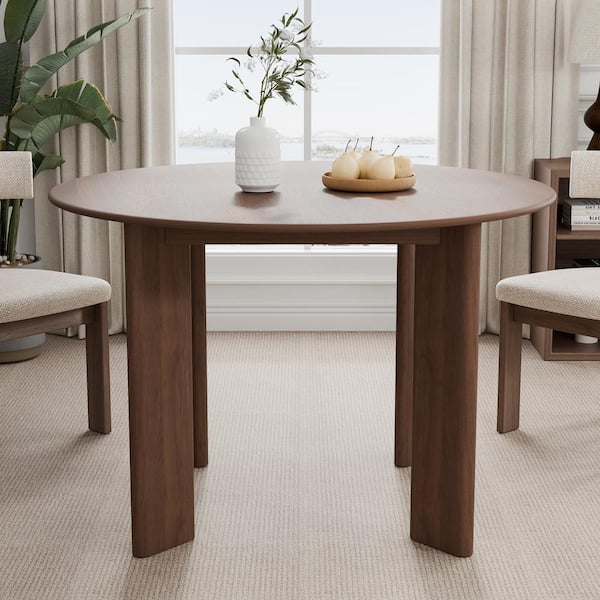 Dovelina 45 in. Natural Oak Wood Walnut Color 4 Legs Round Kitchen Table Dining Table Seats 4