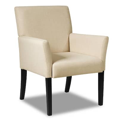 Executive Guest Chair Beige Fabric Reception Waiting Room Arm Chair with Rubber Wood Legs