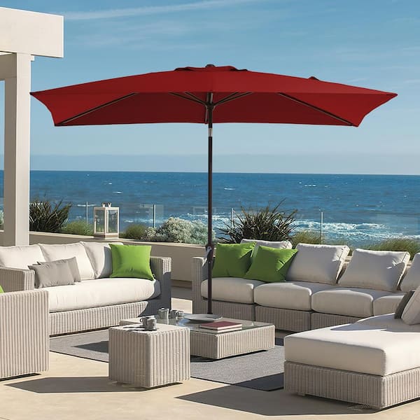 JEAREY 6.5 ft. x 10 ft. Steel Market Tilt Patio Umbrella in Red