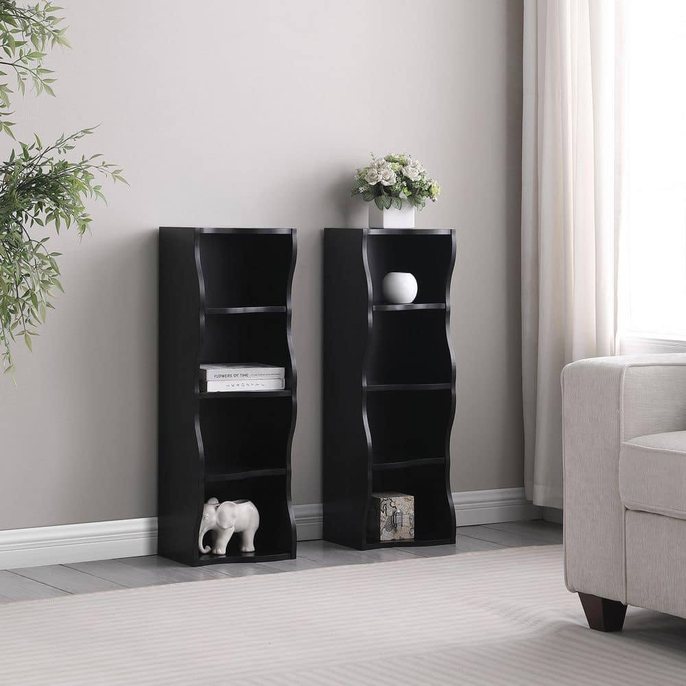 Black 70.87 in. H 8-Layer Wood Accent Storage Cabinet Narrow Side Cabinet Bookshelf with Adjustable Shelves