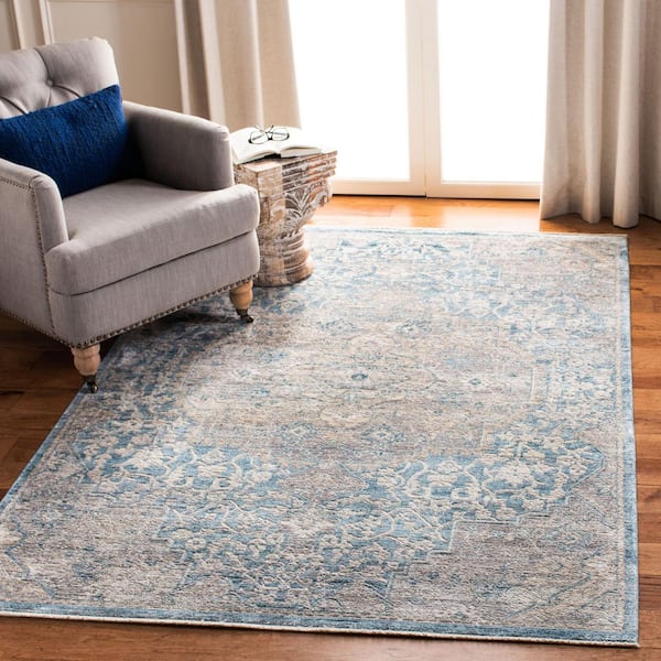 Dream 8 ft. x 10 ft. Blue/Gray Border Distressed Area Rug