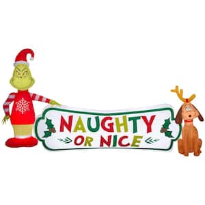 4.79 ft. H x 8.99 ft. W Airblown Grinch with Naughty or Nice Letters Christmas Inflatable Scene with LED Lights