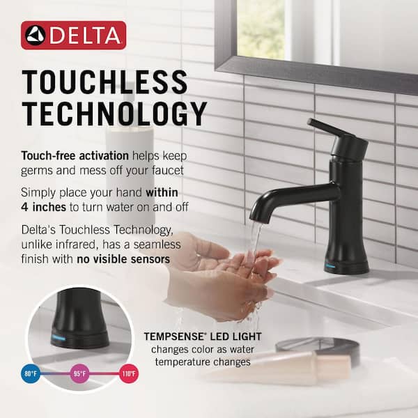 Trinsic Touch2O Single Handle Single Hole Bathroom Faucet with Drain Kit Included in Matte Black