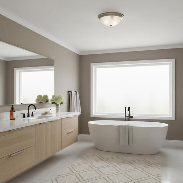 Ceiling Space 15.25 in. 3-Light Brushed Nickel Traditional Hallway Flush Mount Ceiling Light with Stain Etched Glass
