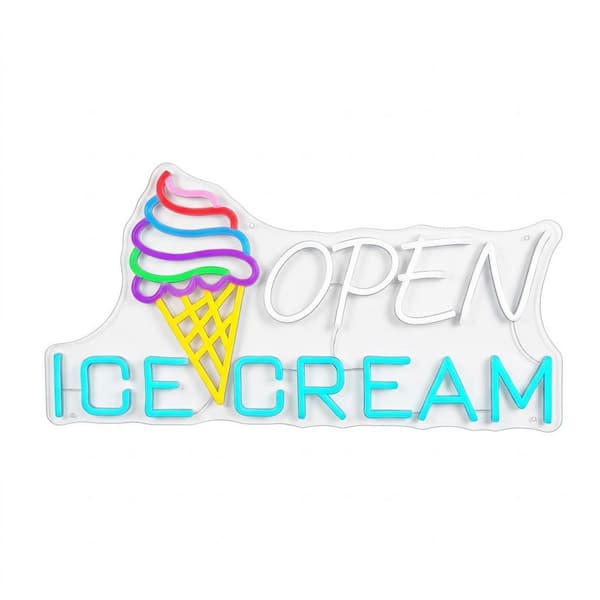 Ice Cream Open Shop Neon Sign USB Powered Acrylic LED Light Adjustable Brightness for Bar Snack Cafe Decor