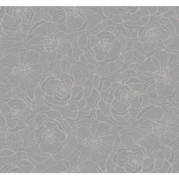 Seabrook Designs Jardine Graphic Floral Metallic Silver Paper Strippable Roll (Covers 60.75 sq. ft.)