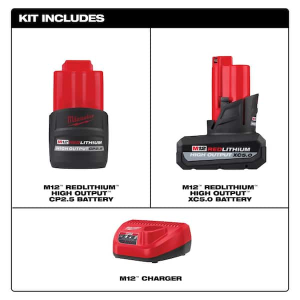 M12 12-Volt Lithium-Ion High Output 5.0 Ah and 2.5 Ah Battery Packs and Charger Starter Kit