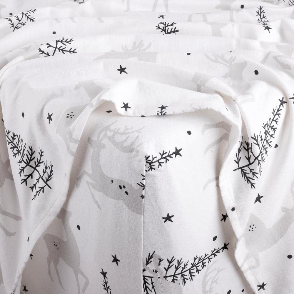 Twin White Cotton Flannel Animal Print Sheet Set