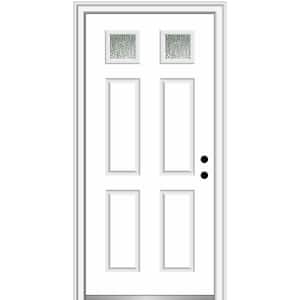 32 in. x 80 in. Left-Hand/Inswing Rain Glass Brilliant White Fiberglass Prehung Front Door on 4-9/16 in. Frame