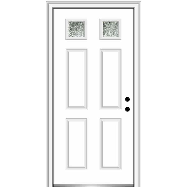 MMI Door 32 in. x 80 in. Left-Hand/Inswing Rain Glass Brilliant White Fiberglass Prehung Front Door on 4-9/16 in. Frame