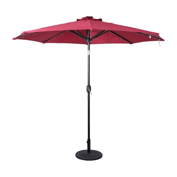Carnegy Avenue 9 ft. Round Solar LED Market Patio Umbrella in Red