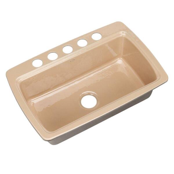 KOHLER Cape Dory Undermount Cast Iron 33 in. 5-Hole Single Bowl Kitchen Sink in Mexican Sand
