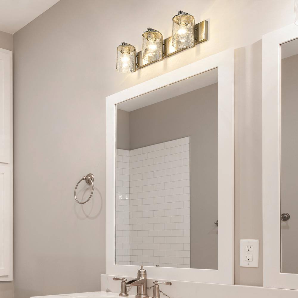 Beckett 3-Light Brushed Nickel Vanity with Clear Seedy Glass Shades