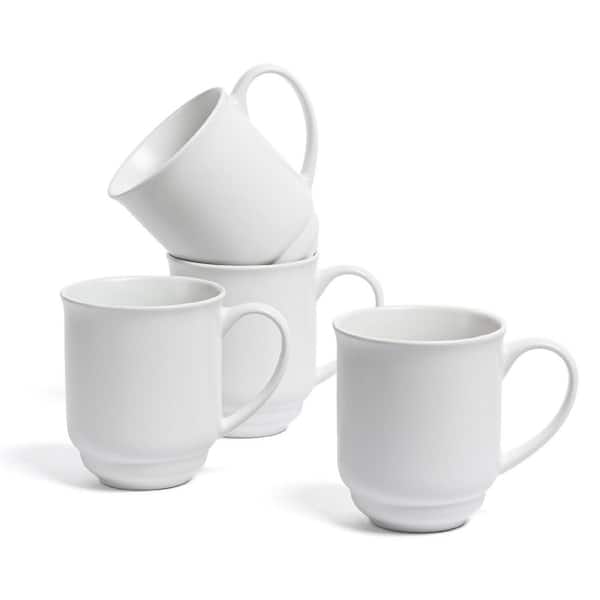 Rimmed 16 oz. Semi-Matte White Hand-Finished Stoneware Mugs, (Set of 4)