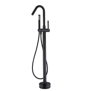 Single-Handle Floor-Mount Freestanding Bathroom Tub Faucets with Handheld Shower in Matte Black