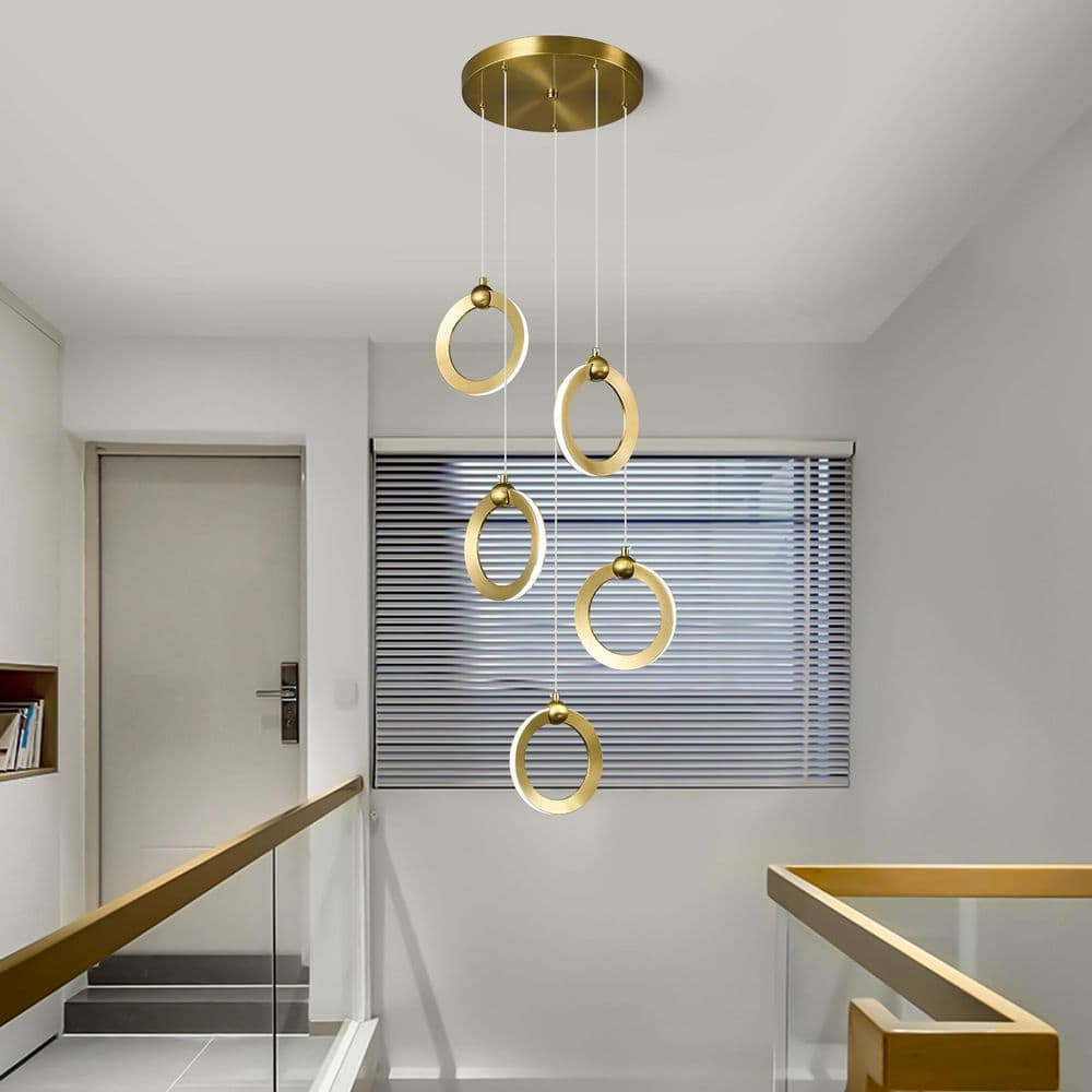 ZHLWIN Home Lighting 5-Ring Gold Pendant Light Modern LED