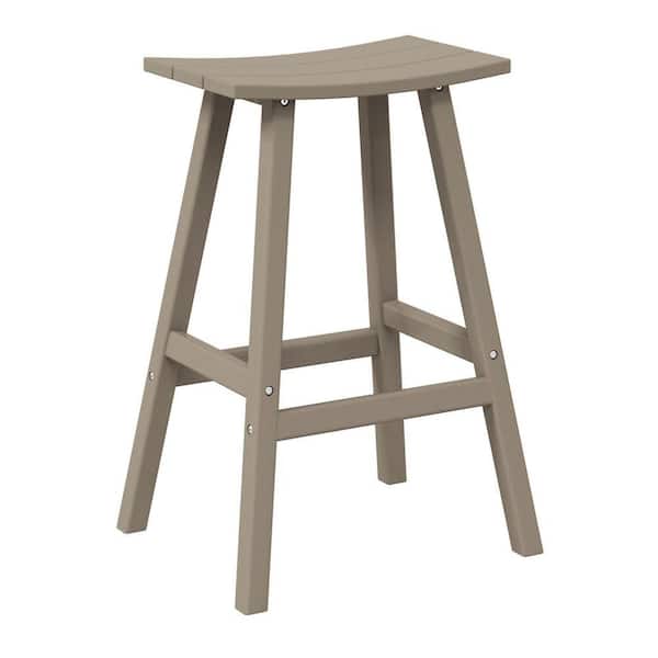 Franklin Weathered Wood 29 in. Poly HDPE Fade Resistant Outdoor Patio Saddle Seat Pub Height Bar Stool