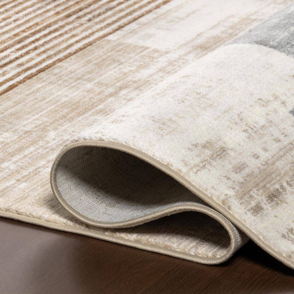 Beige and Gray Synthetic Southwestern Fringe 8' x 10' Area Rug
